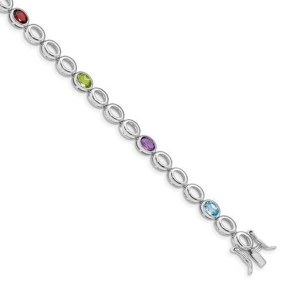 Kazi Luxury Silver Rhod-plat Amethyst Blue Topaz Garnet Peridot Bracelet